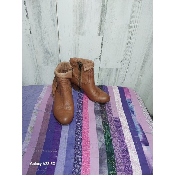 Sam Edelman Boots Womens 5 Louie Fringe Cowboy Bootie Brown Leather Heels - Picture 2 of 13